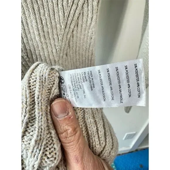 Free People Mont Blanc Beige Long Sleeve Mini Sweater Dress Size M - Picture 3 of 7